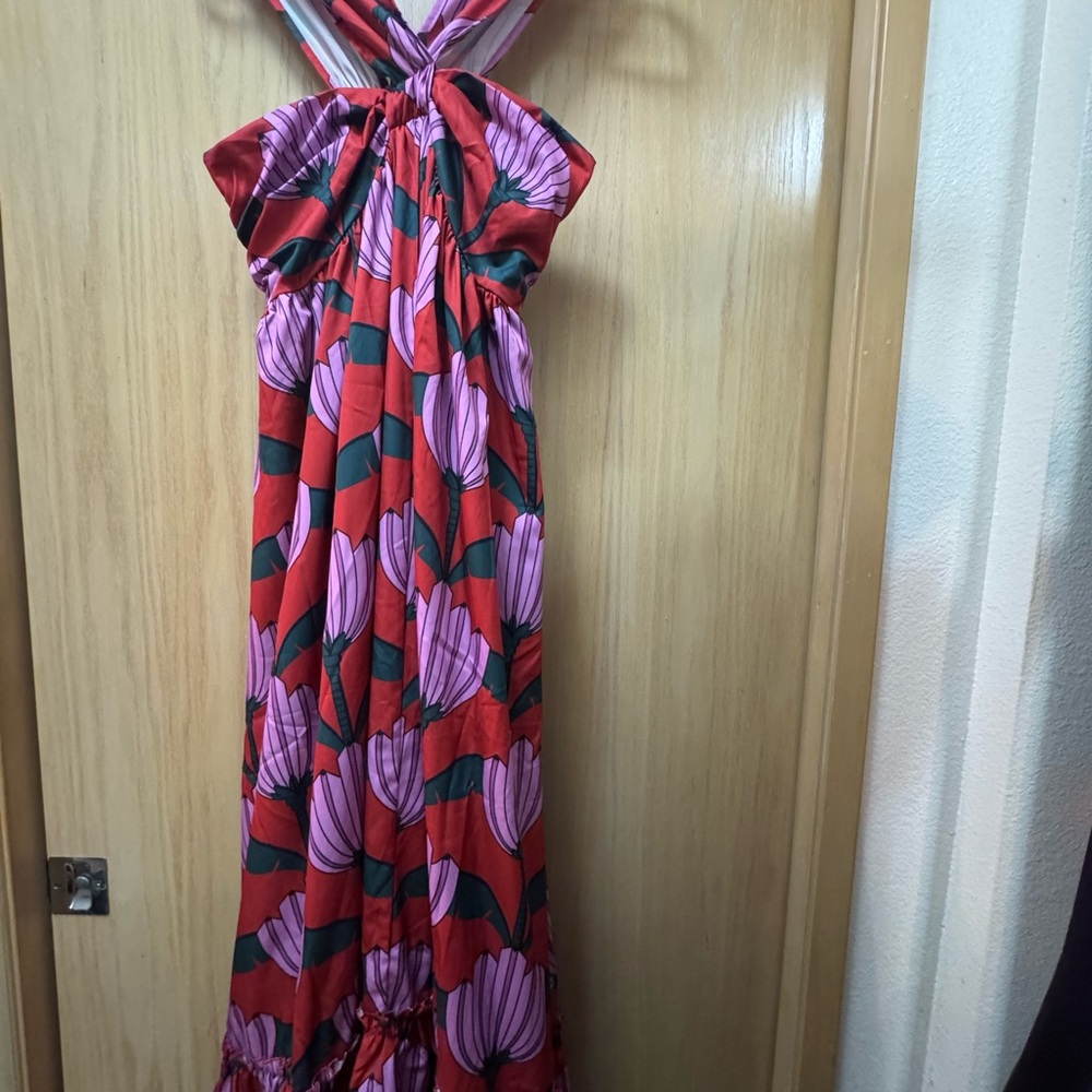 Long  Floral Dress with Pink Bloom Print